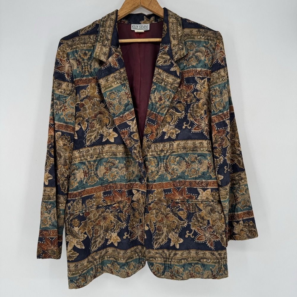 Vintage Kelly Stevens Blazer Floral Boho Statement Jacket Retro 90s Bold Size 12